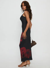 Lucky to Love Maxi Dress Black Red Floral