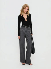 Tulia Long Sleeve Layered Bodysuit Black
