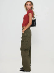 Ahstin Mid Rise Straight Leg Cargo Jeans Green