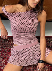 Ready To Party Off Shoulder Top Pink Black Polka