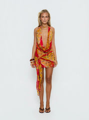 Snakepit Halter Plunge Mini Dress Paisley Splice