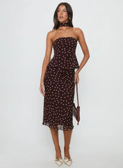 Sydni Scarf Detail Strapless Top Chocolate Pink Polka Dot