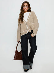 Cressara Contrast Knit Cardigan Beige White