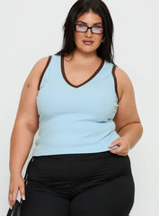 Baseline V Neck Rib Tank Top Blue Brown Curve