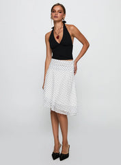 Evanescence Asymmetrical Midi Skirt White Polka Dot
