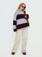 Bastien Crew Neck Knit Sweater Blue Chocolate Stripe