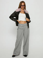 Brittanni Fluffy Collar Jacket Brown Pink