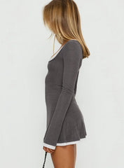 Adoree Long Sleeve Layered Mini Dress Grey White