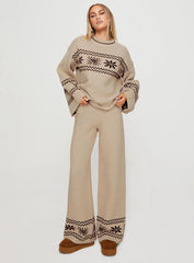 Anok Graphic Sweater Cream Brown