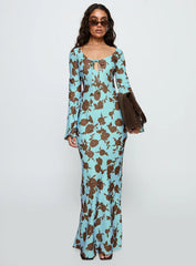 Elorie Long Sleeve Maxi Dress Blue Brown