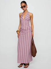 Avrie Halter Maxi Dress Pink Brown Stripe