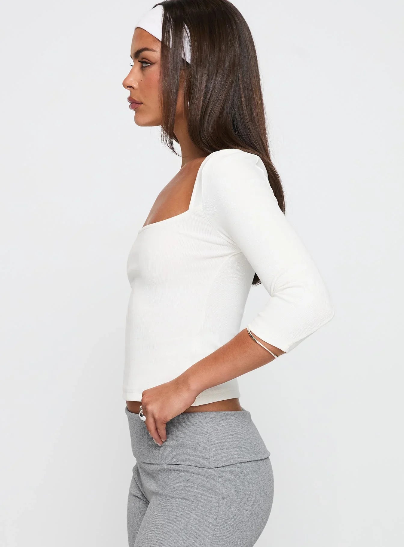 So American Rib 3 4 Sleeve Top White