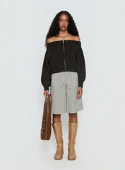Ortensa Off Shoulder Zip Through Jumper Brown