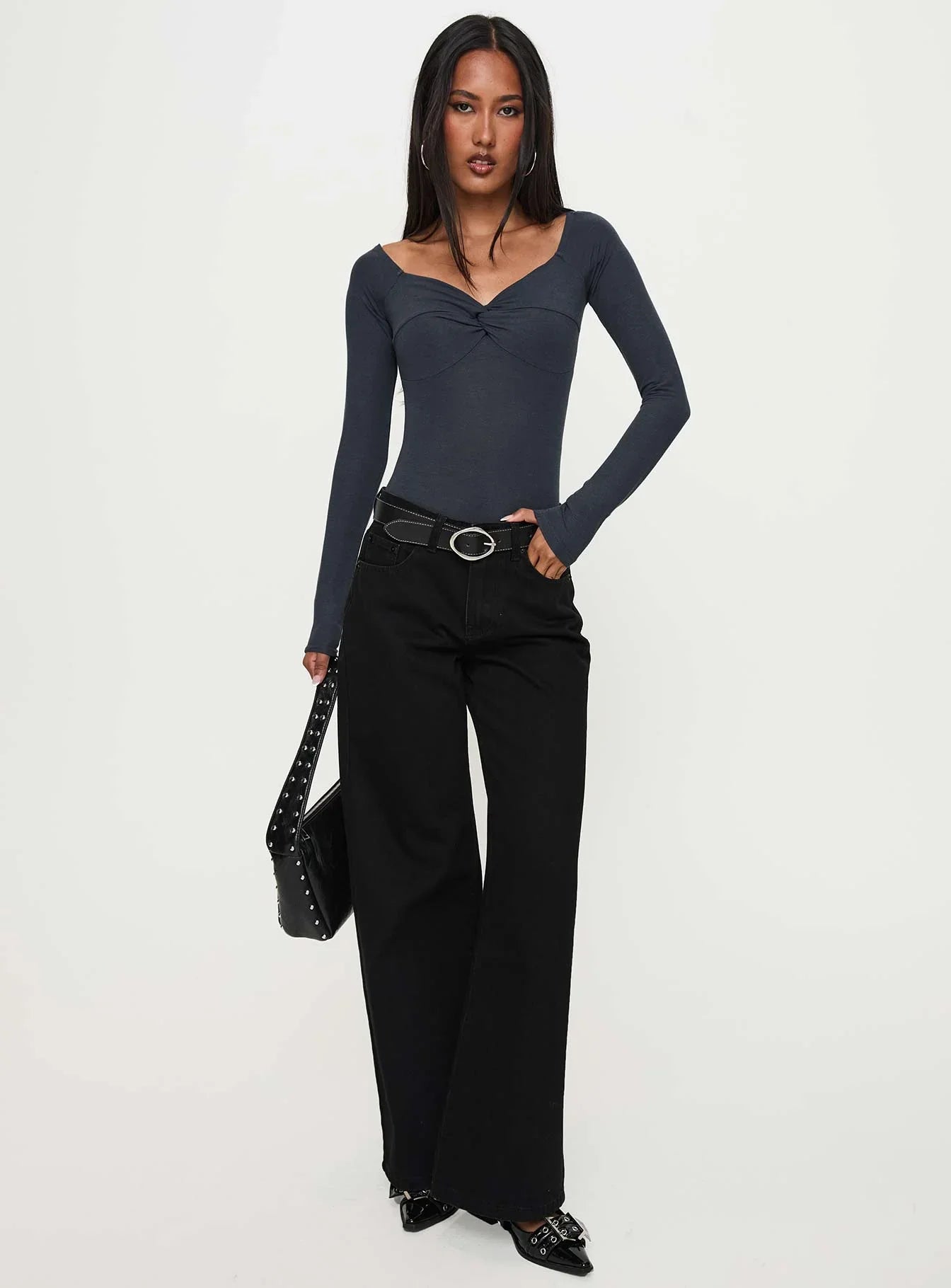 Heart Mend Long Sleeve Off The Shoulder Bodysuit Blue