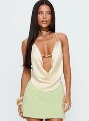 Kaivra Plunge Bead Detail Backless Top Cream