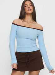 Baseline Off Shoulder Top Blue Brown