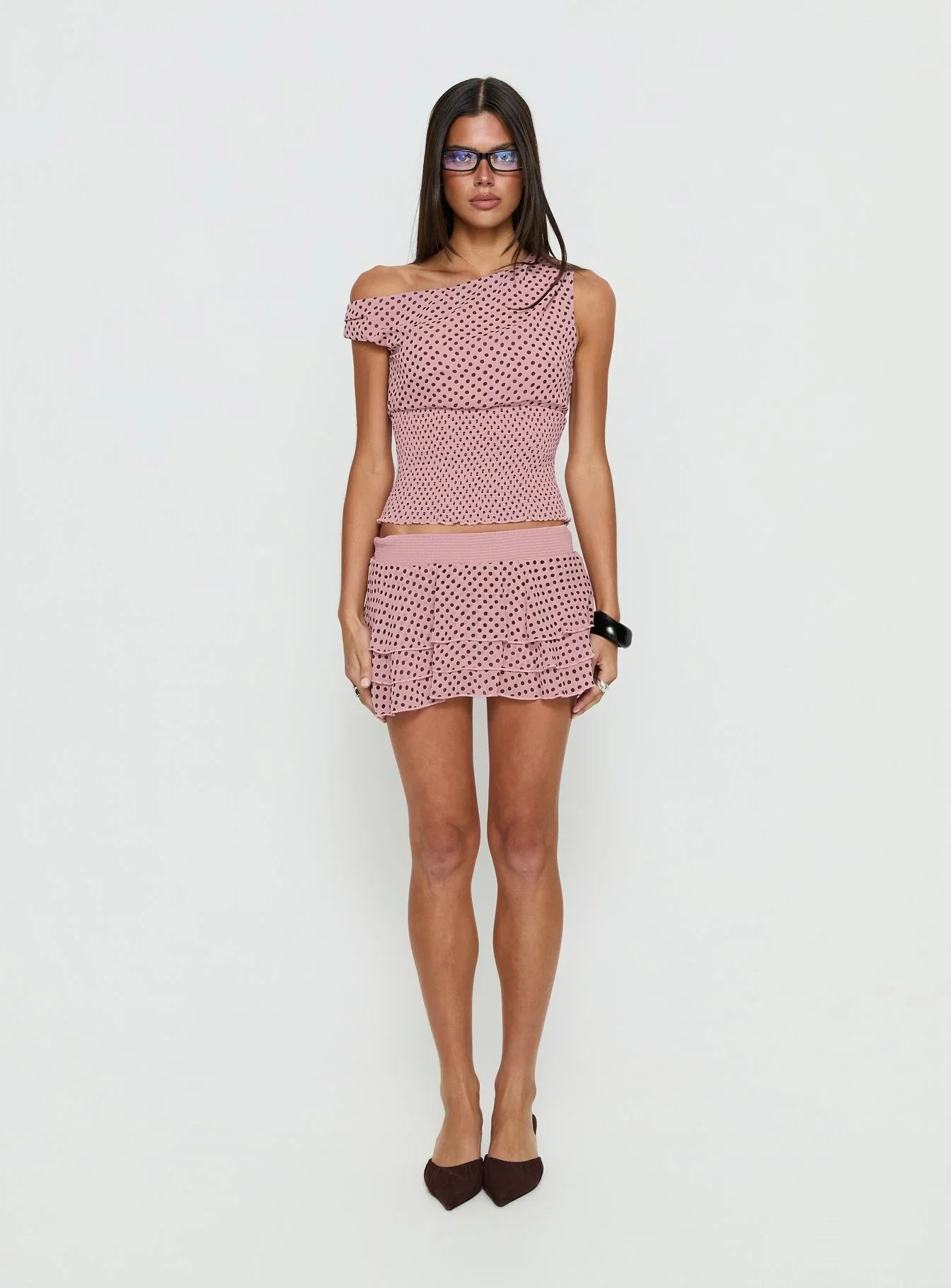 Ready To Party Frill Skort Pink Black Polka