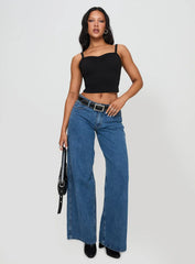 Essentials Ruched Rib Cami Top Black