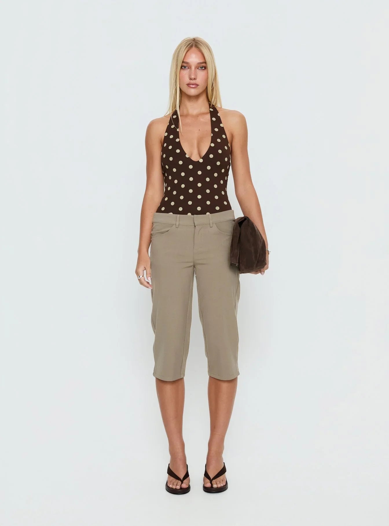 Someone New Halter Bodysuit Chocolate Polka