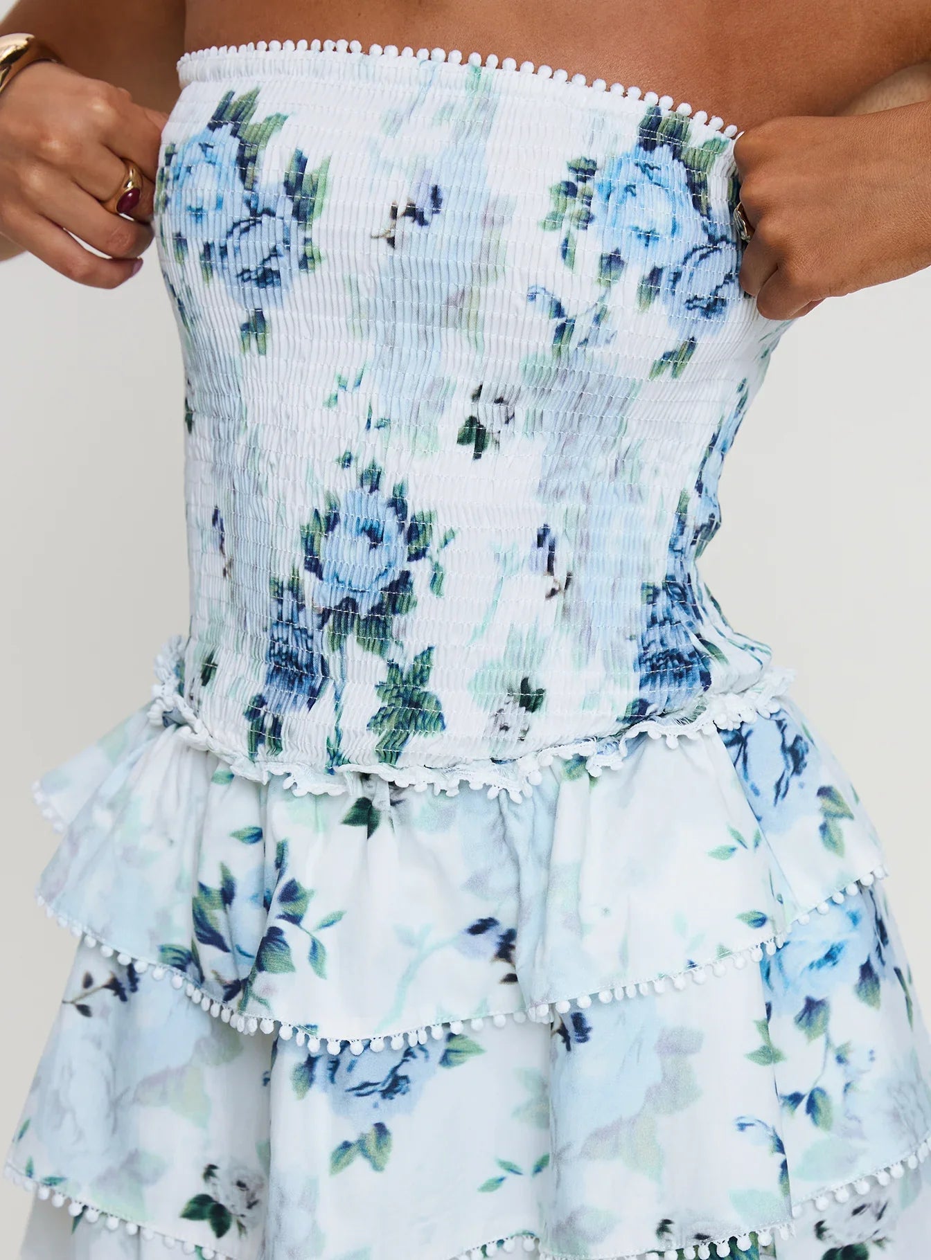 Sunkiss Frill Mini Dress White Blue