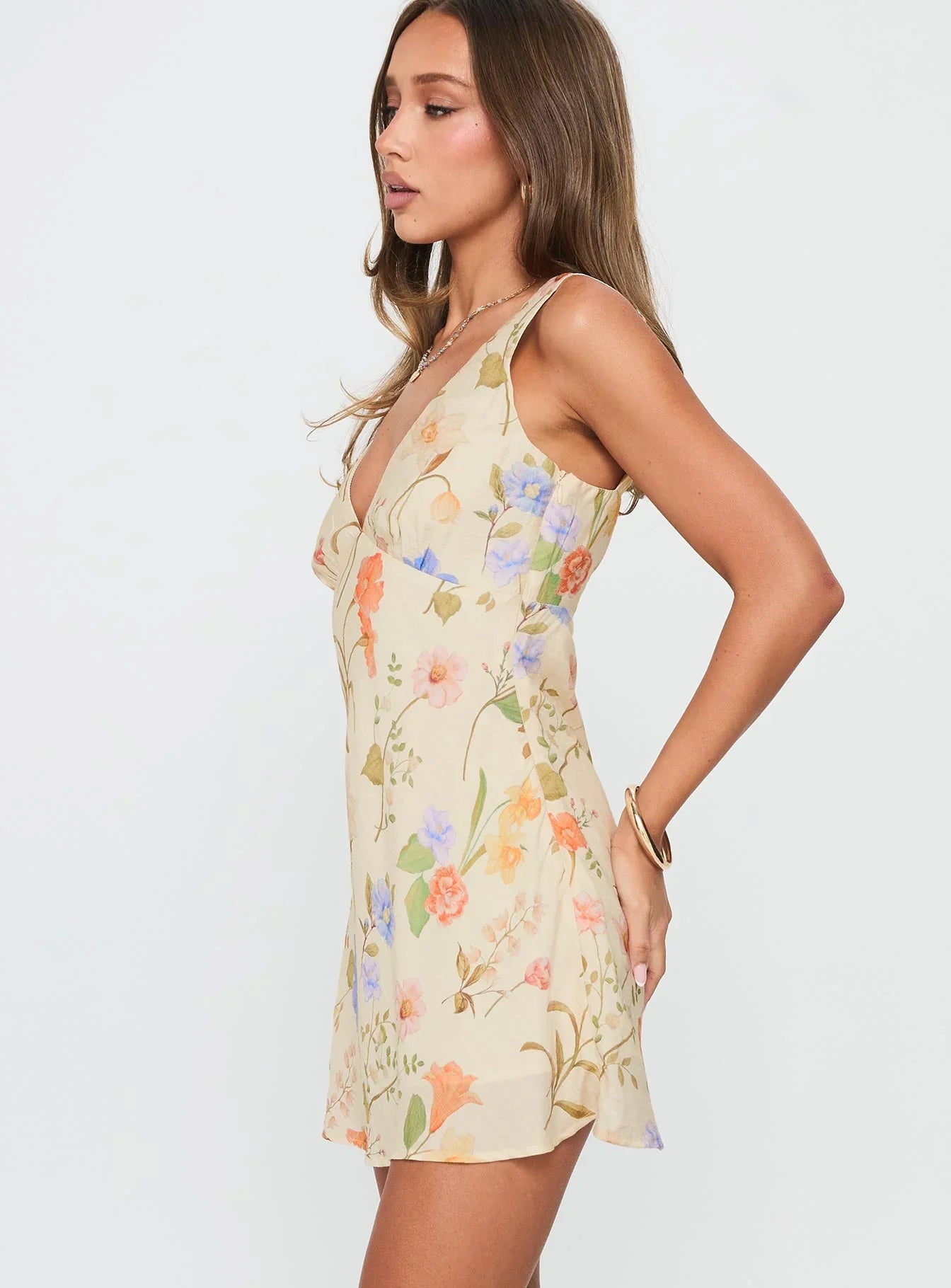 Pennie Bias Mini Dress Cream Floral