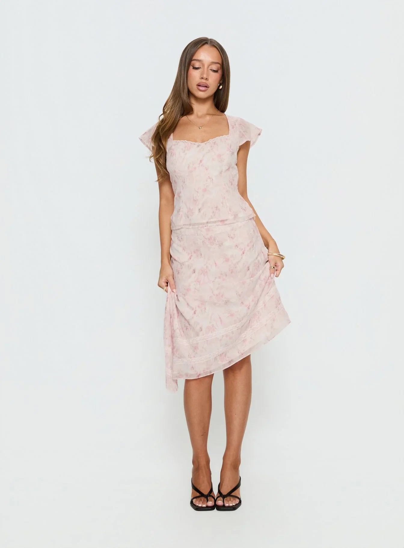 Avaline Asymmetrical Midi Skirt Pink