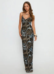 Saphrona V neck Maxi Dress Leopard