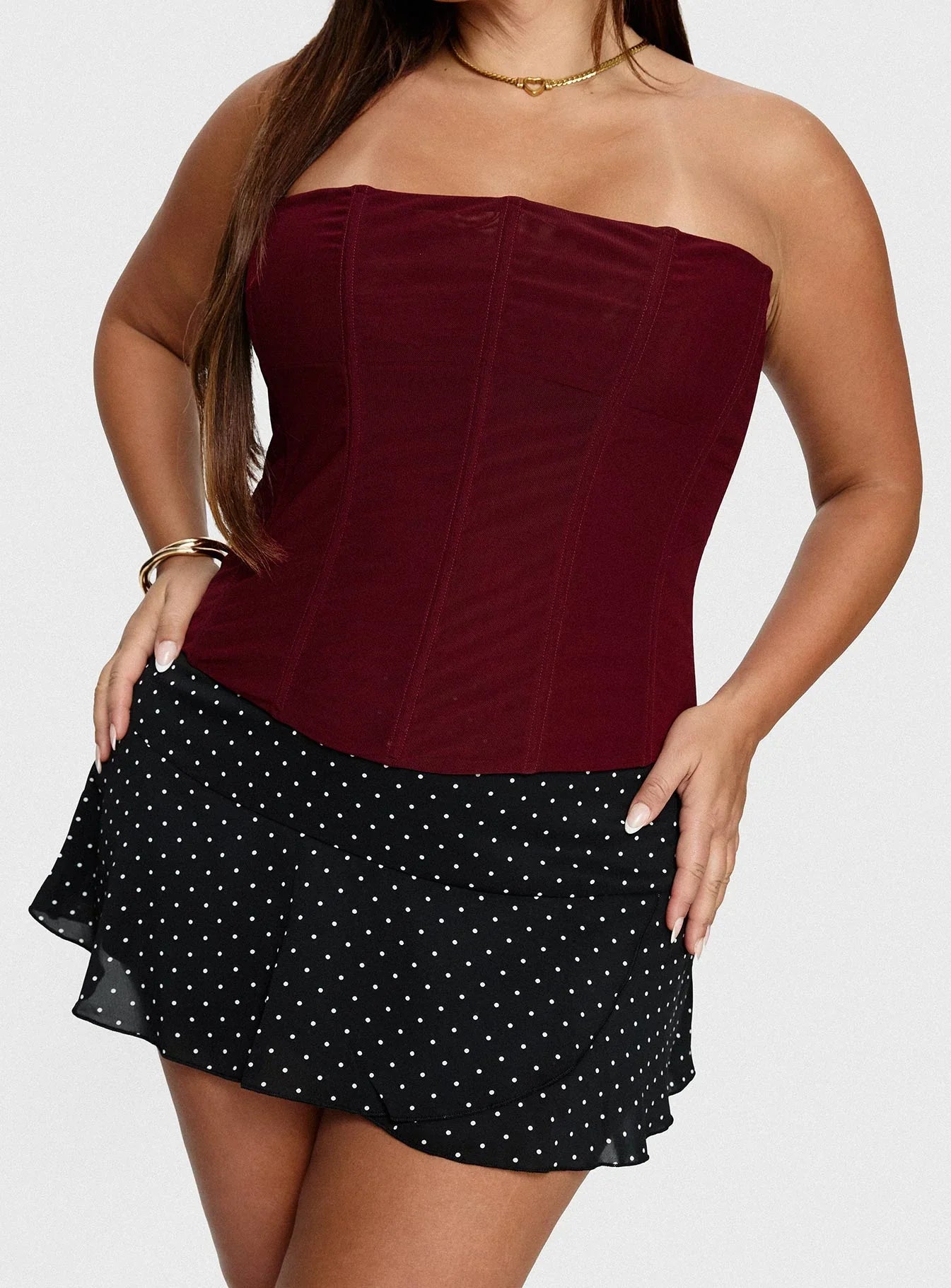 Sonsie Mini Skirt Black White Polka Curve