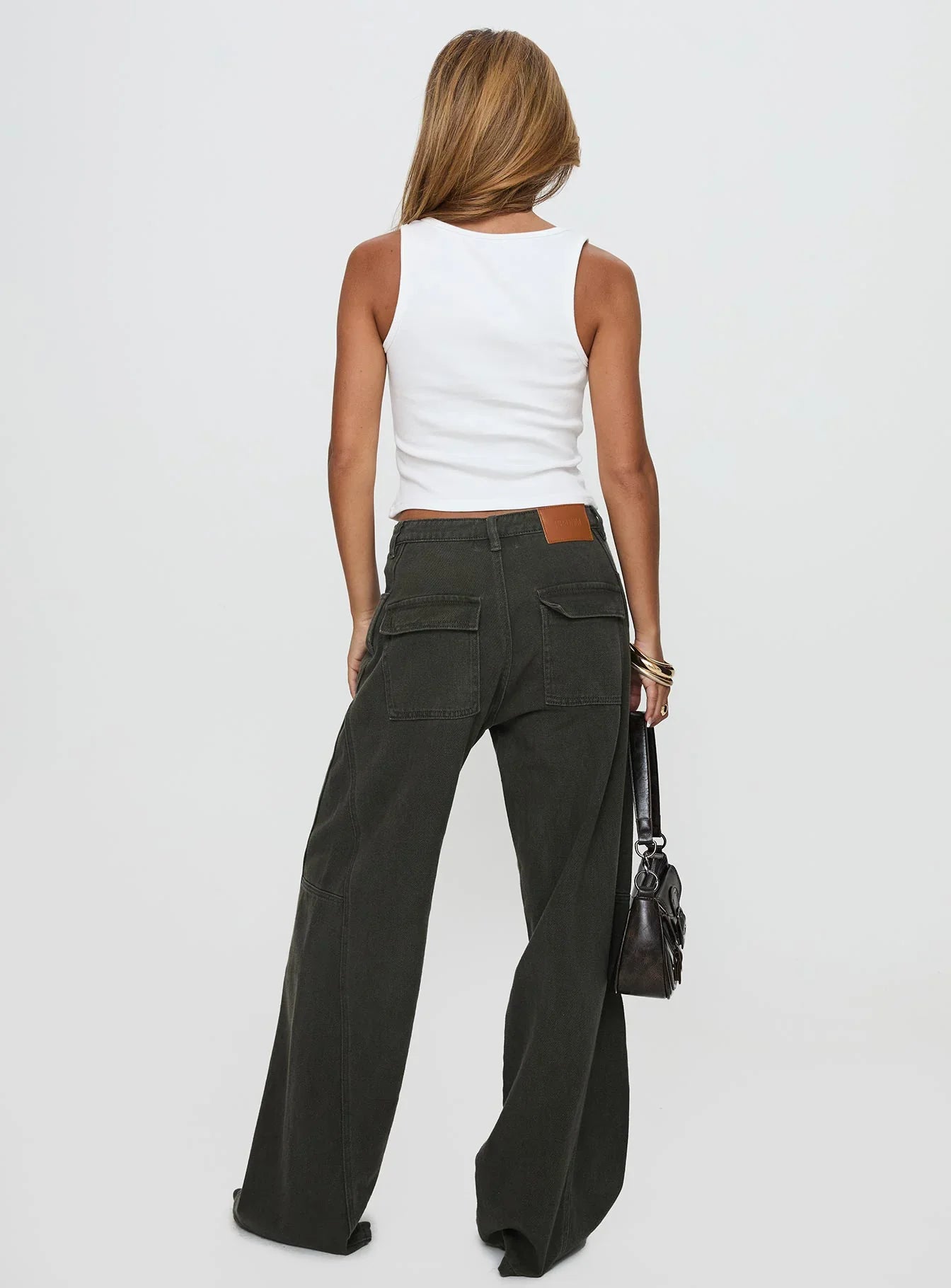 Bruiser Tie Waist Mid Rise Wide Leg Jeans Green Petite