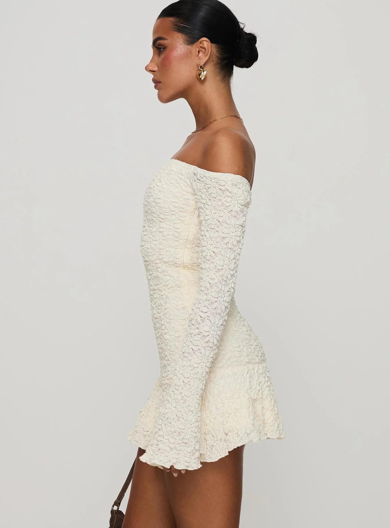 Vancesca Off Shoulder Long Sleeve Mini Dress Cream
