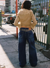 Savenna Mid Rise Wide Leg Jeans Dark Wash Leopard