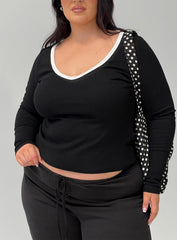 Baseline V Neck Long Sleeve Top Black White Curve