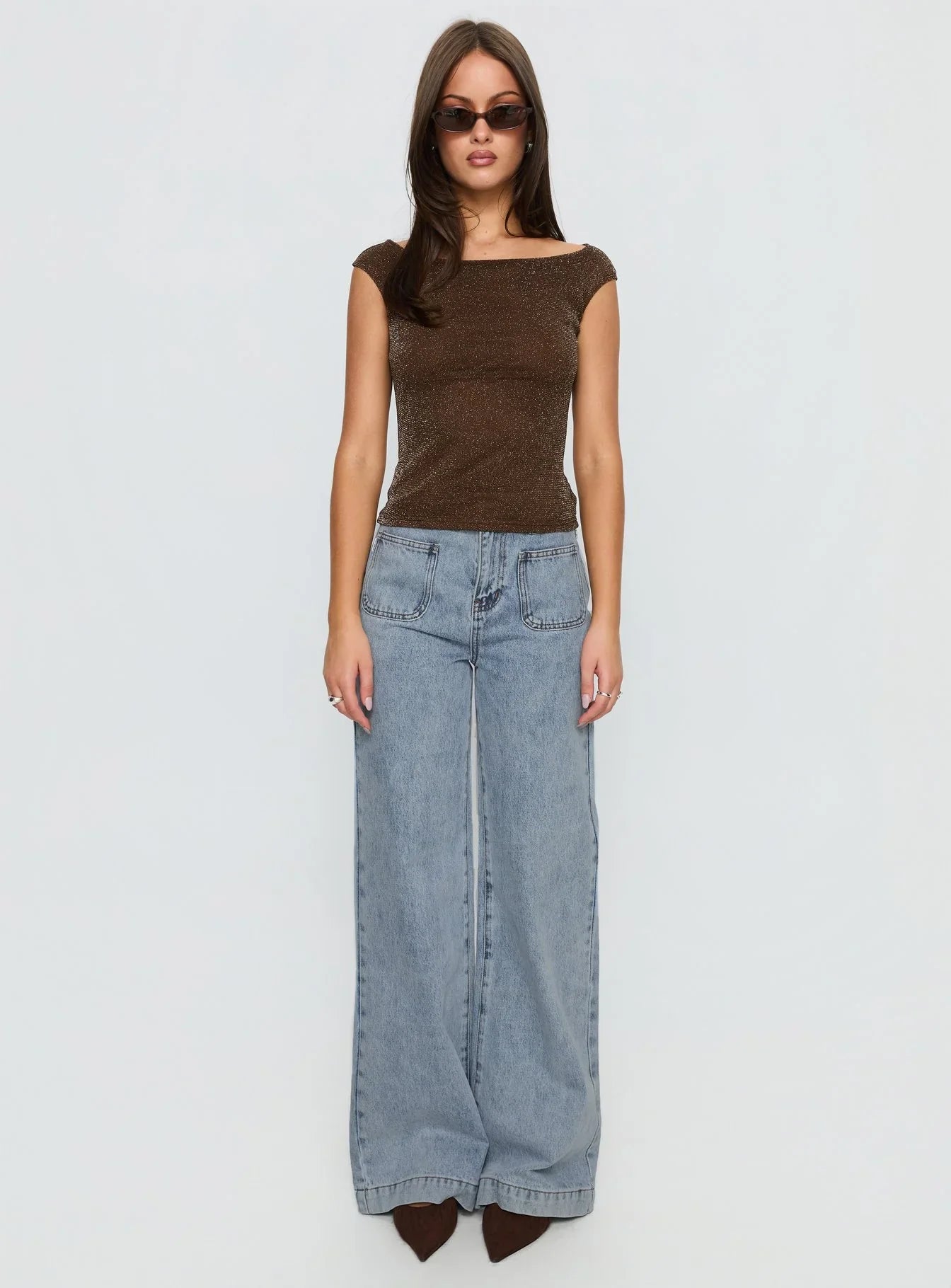 Cheirosa Off Shoulder Top Brown Shimmer