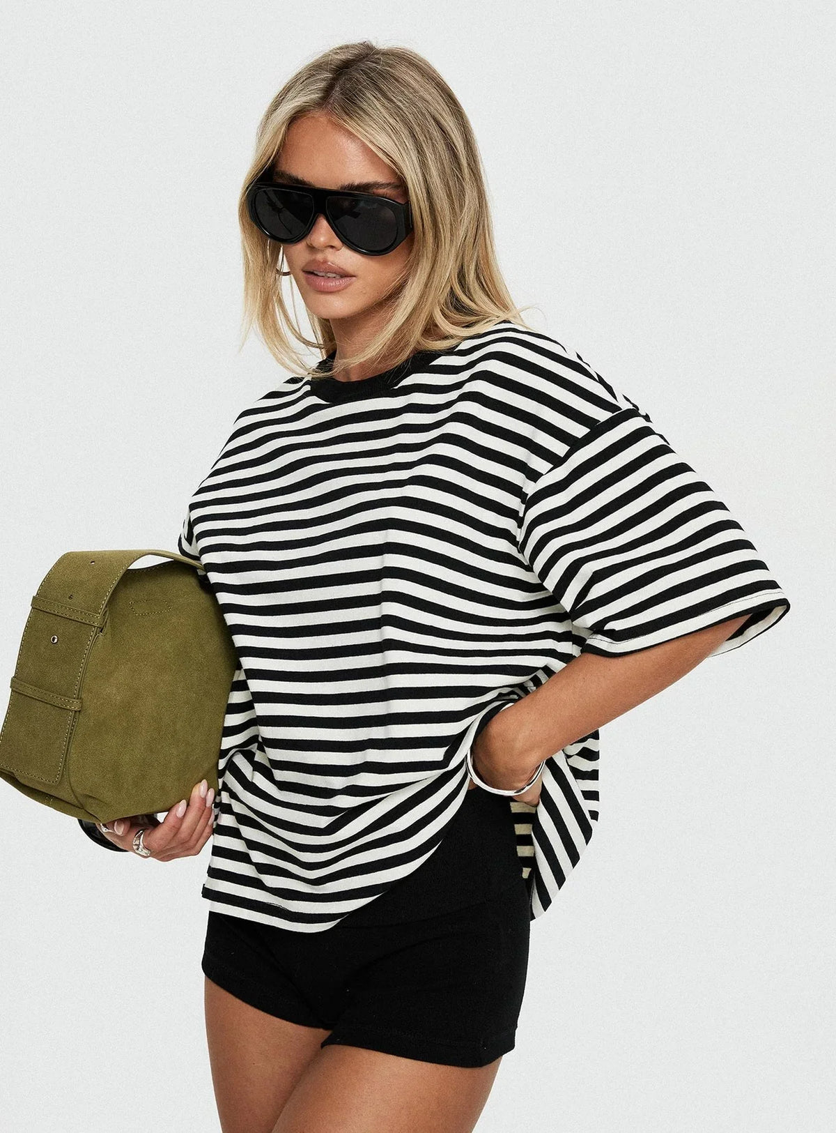 Settle Down Short Sleeve Top Black White Stripe
