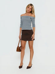 Shaylla Off Shoulder 3 4 Sleeve Top Blue Stripe