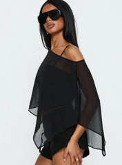 Senzo Chiffon Poncho Top Black