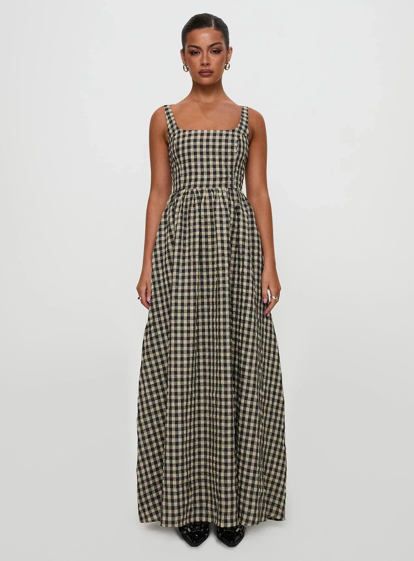 Cartmel Check Maxi Dress Black Cream