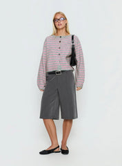 Raynna Button Up Cardigan Pink Grey Stripe