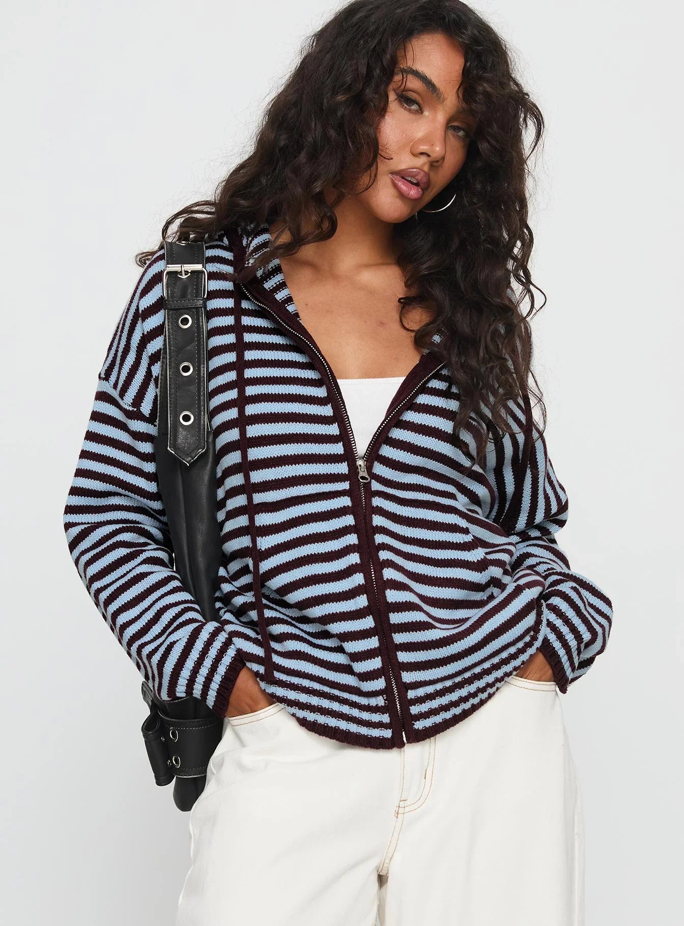 Brienna Zip Jacket Burgundy Blue Stripe
