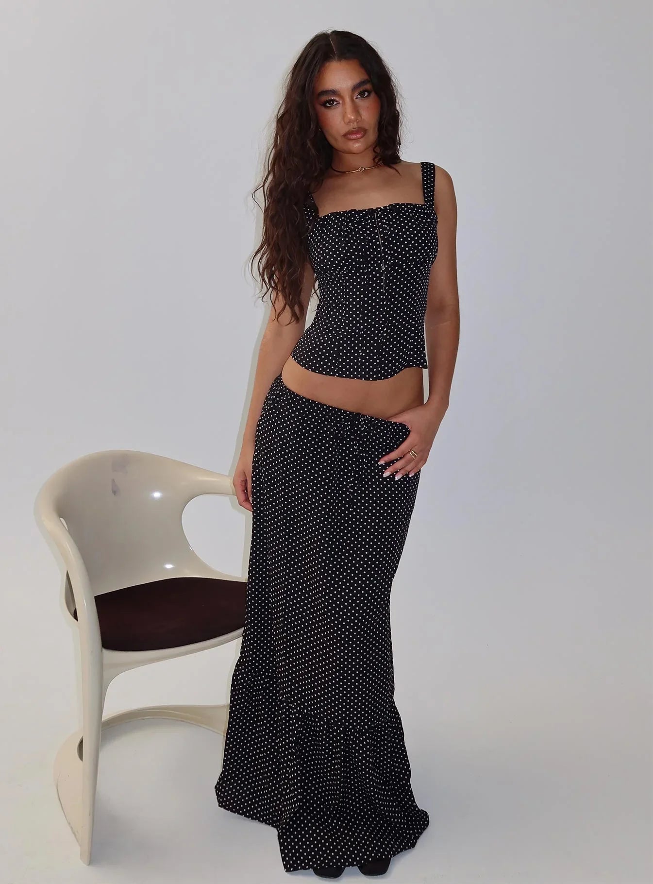Modern Girl Maxi Skirt Black Polka Dot