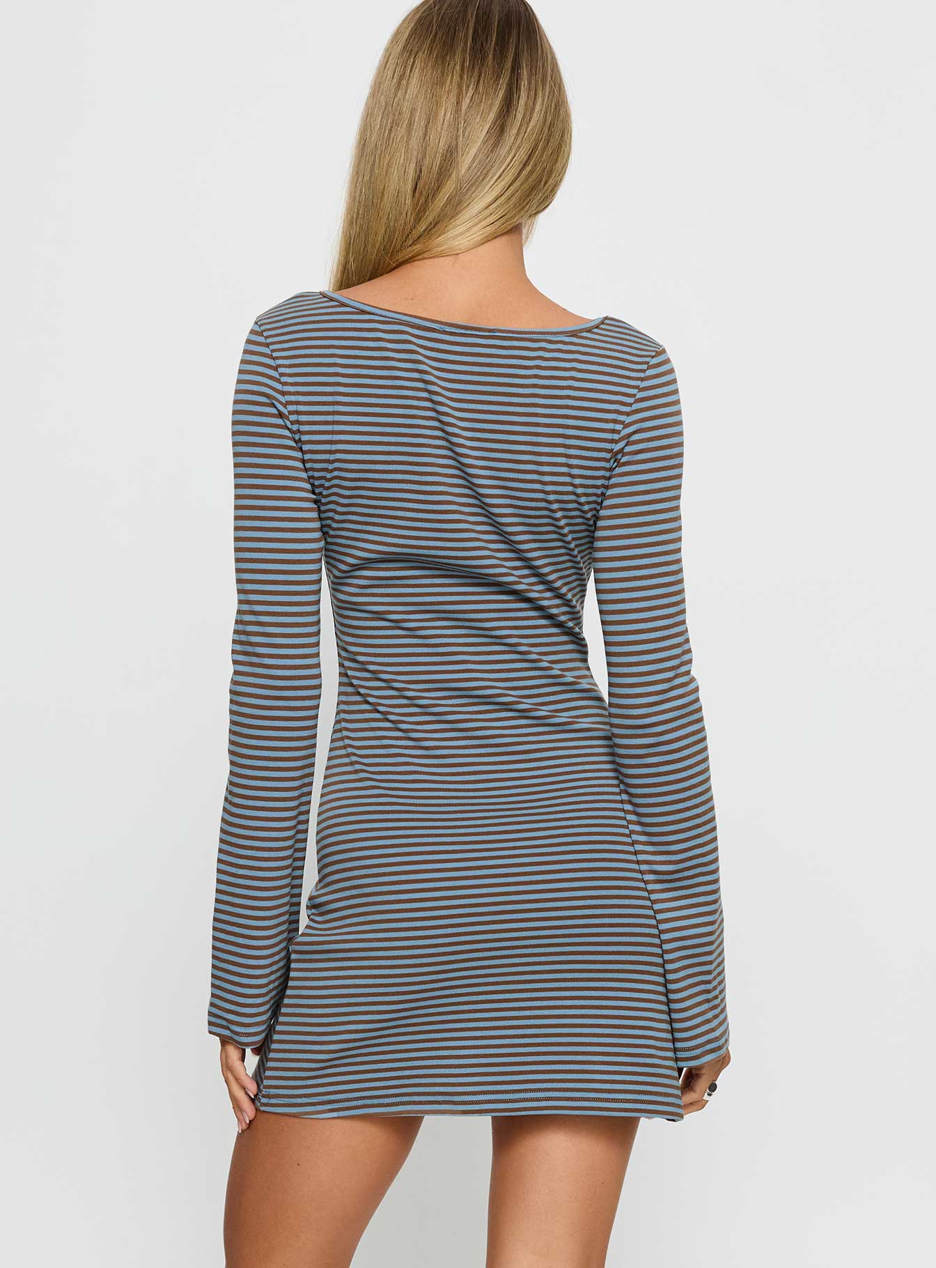 Bryanna Long Sleeve Mini Dress Blue Brown