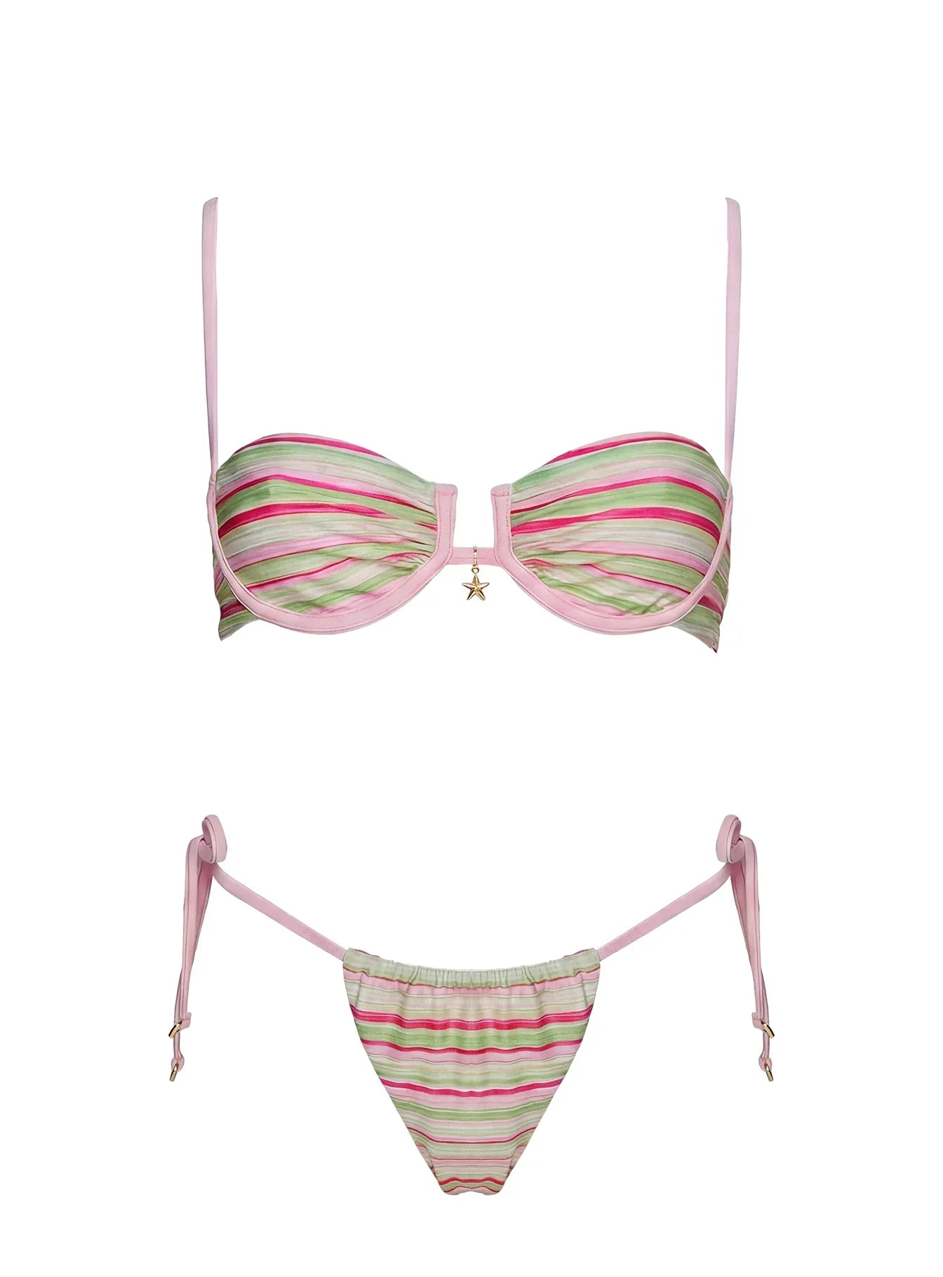 Heatwaves Underwire Bikini Top Green Pink Stripe