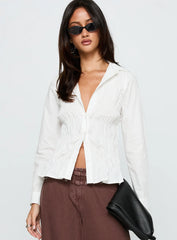 Cultivate Shirred Long Sleeve Top White