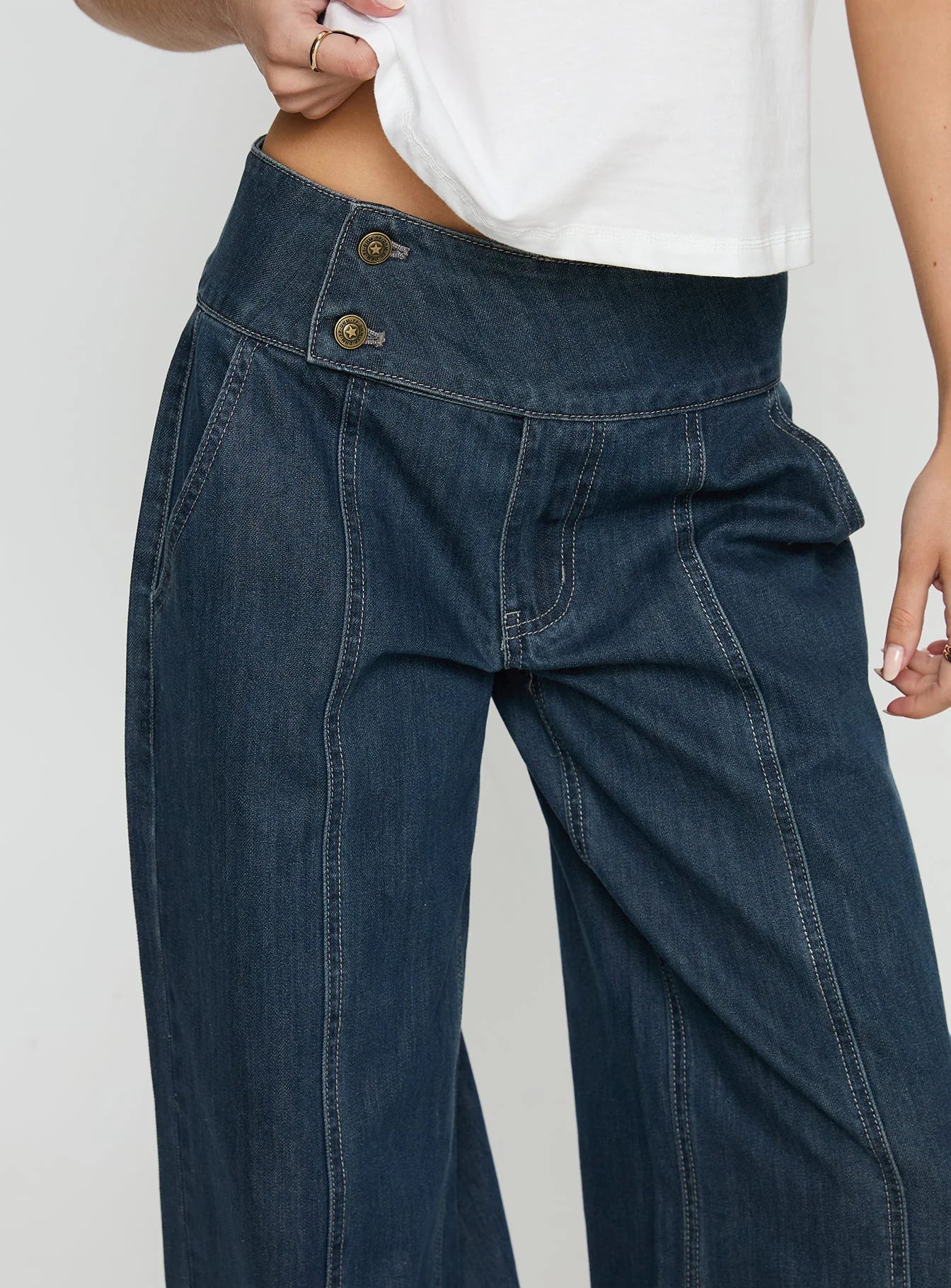 Nikoletta Foldover Jeans Dark Wash Check