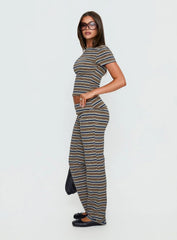 Manolo Foldover Pants Brown Grey Stripe