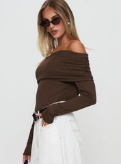 Spoilt Off The Shoulder Bodysuit Brown
