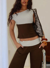 Past Life One Shoulder Top Brown Stripe
