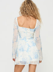 Robertstone Long Sleeve Mini Dress White Blue Floral