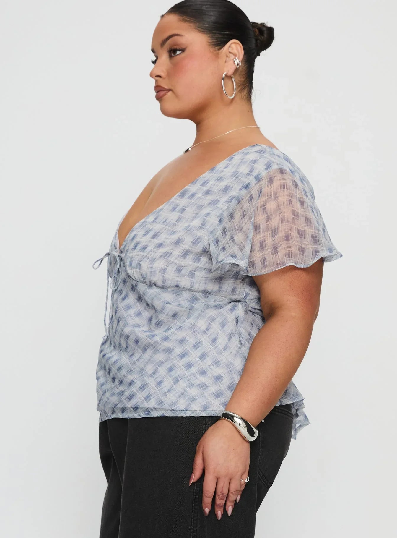 My Last Love Top Blue Check Curve