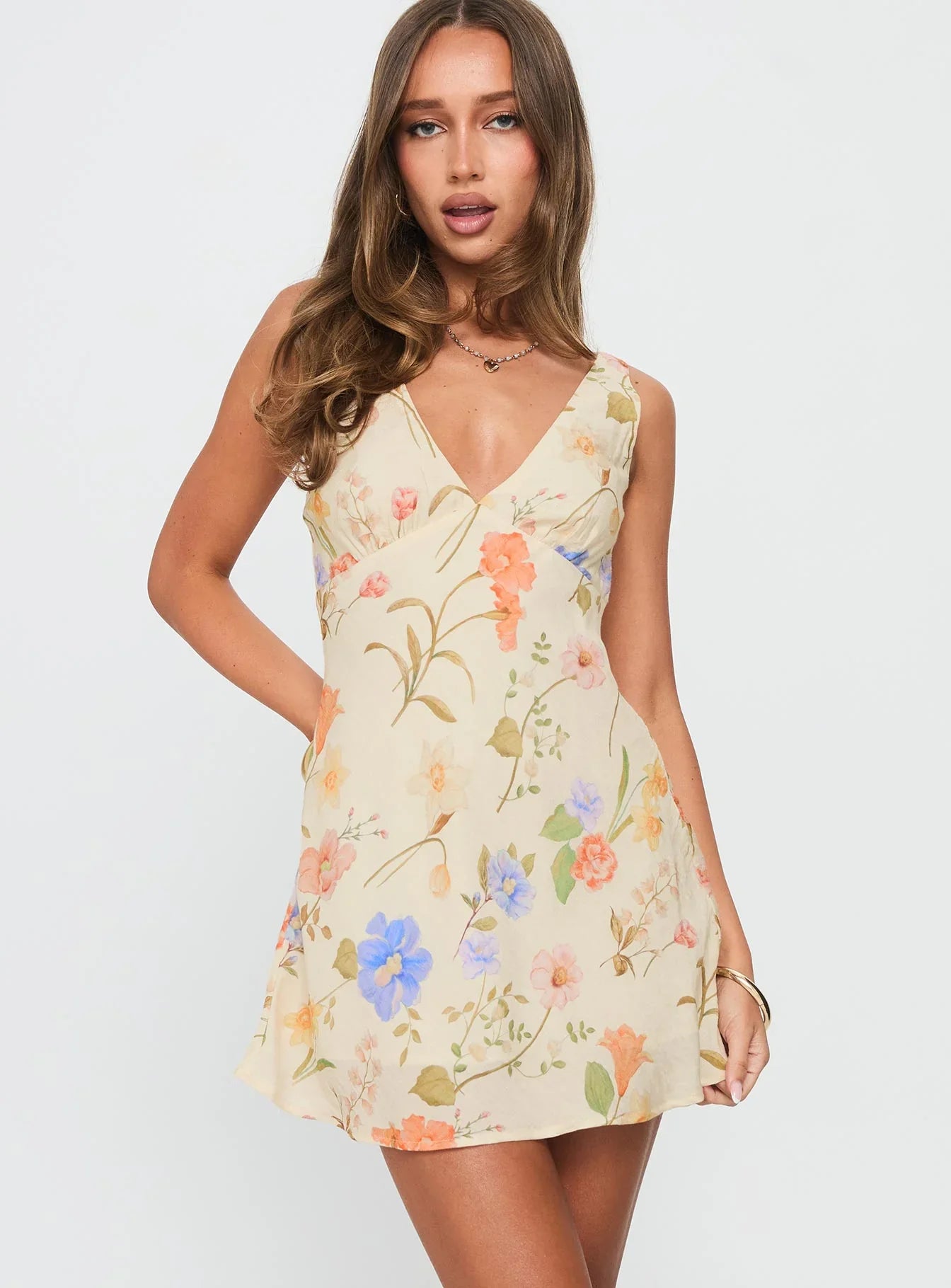 Pennie Bias Mini Dress Cream Floral